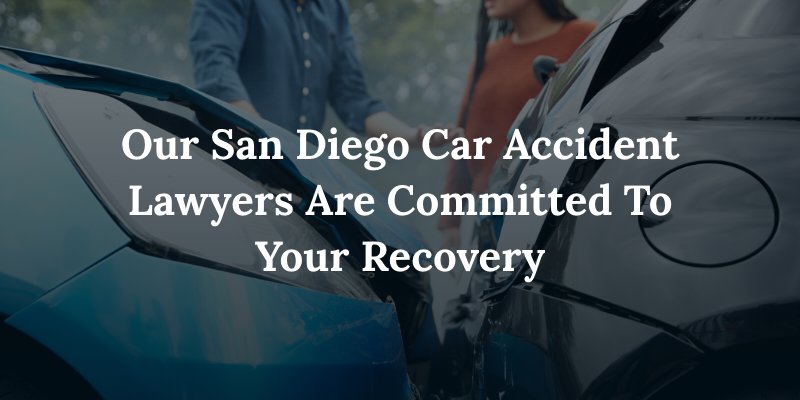 woman and man arguing in front of car accident with the caption: "our san diego car accident lawyers are committed to your recovery"