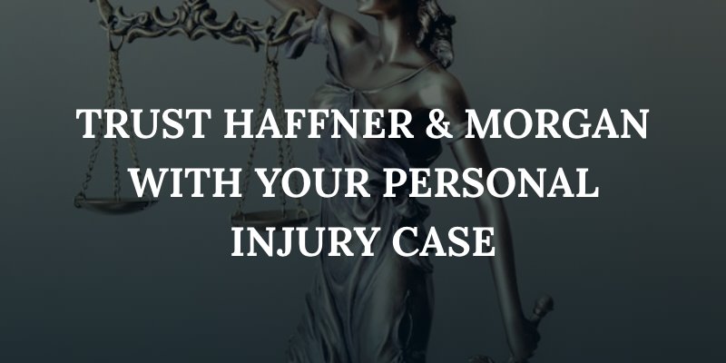 statue of lady justice with the caption "trust haffner & morgan with your personal injury case"