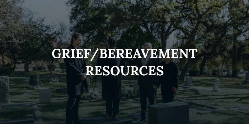 People at a funeral with caption: "Grief?Bereavement resources"